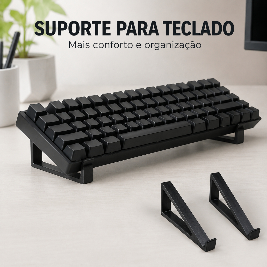 Suporte Inclinado para Teclado PC Gamer Ergonômico Universal Kit 2 Bases para Mesa Escritório