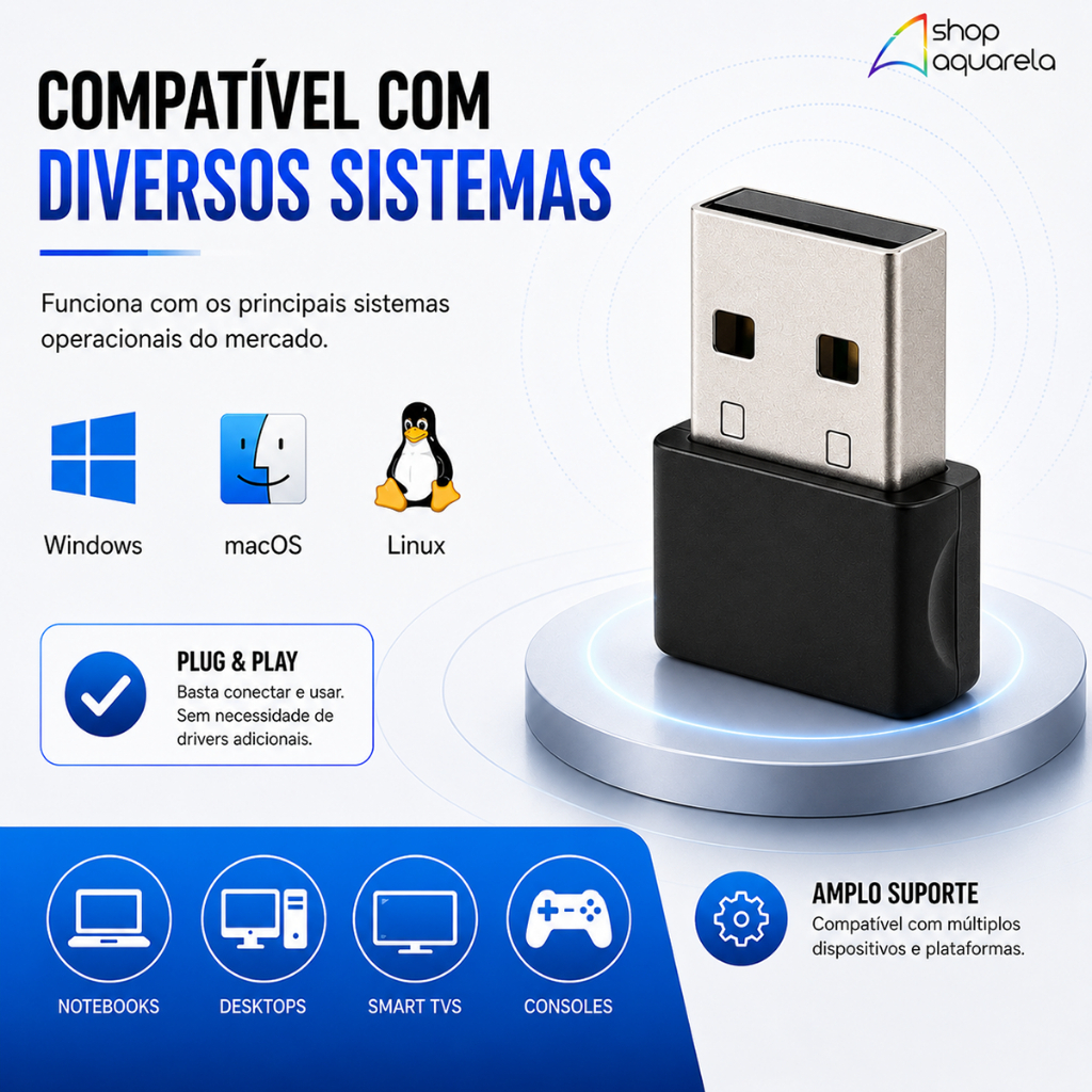 Adaptador Wi-Fi USB 2.4GHz para PC Notebook 950Mbps