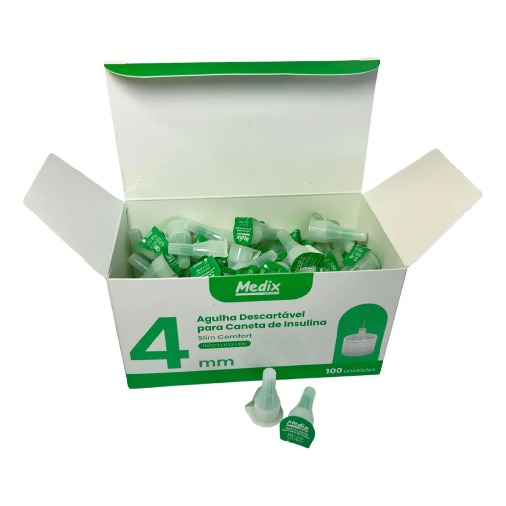 Agulhas para caneta de insulina MEDIX - 4mm x 0,23mm / 32G - Escolha o seu Kit C/ 100, 300, 500, 1000, 2000 unidades — imagem 2 de 2