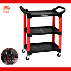 Carrinho Detailers Mecânico 3 Prateleiras Bandejas Até 135Kg Vermelho Resistente Qualidade Premium