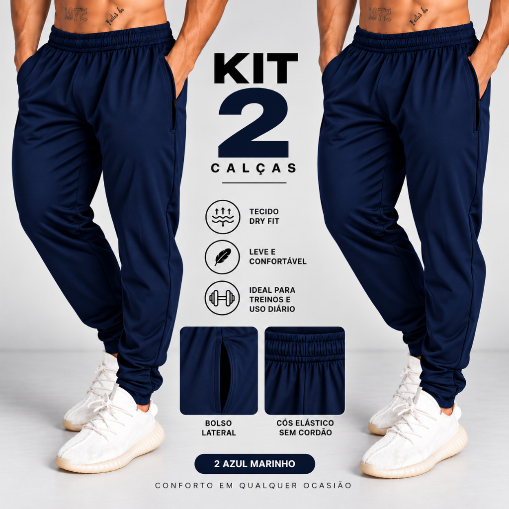 Kit 2 Calças Jogger Masculina Elastano Flex Fit Para Atividades ao Ar Livre e Academia P M G GG G1 G2 G3 G4 — imagem 2 de 2