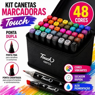 Kit Canetas Marcadoras Touch 48 Cores Ponta Dupla Art Marker para Desenho Lettering e Colorir