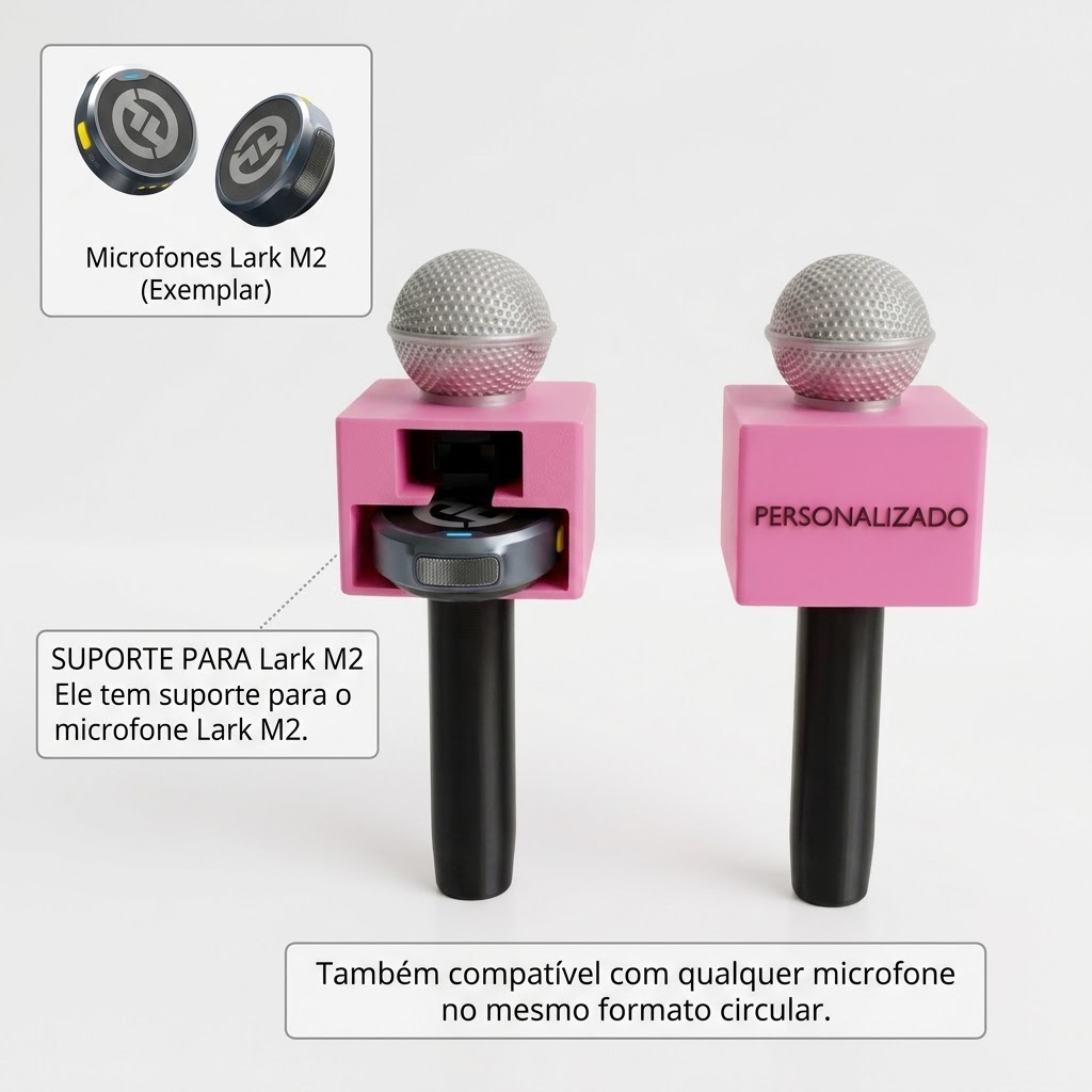 Bastão Microfone Entrevista para Hollyland Lark M2 com Cubo Personalizado Nome Suporte Lapela Redondo PETG 17cm Manopla