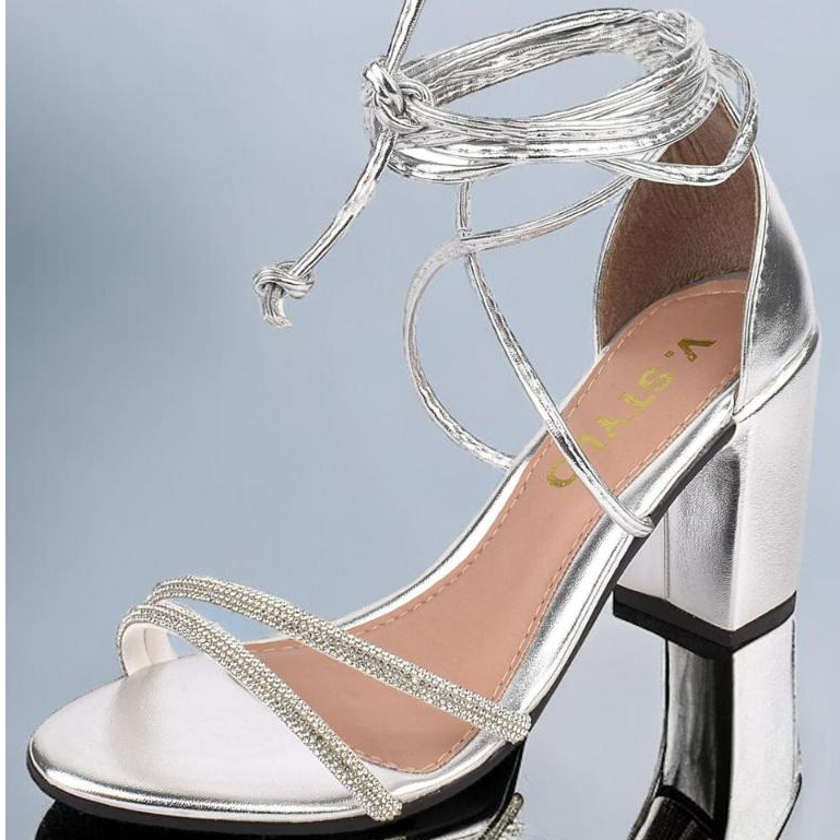 Sandalia Feminina Salto Alto Amarracao Strass