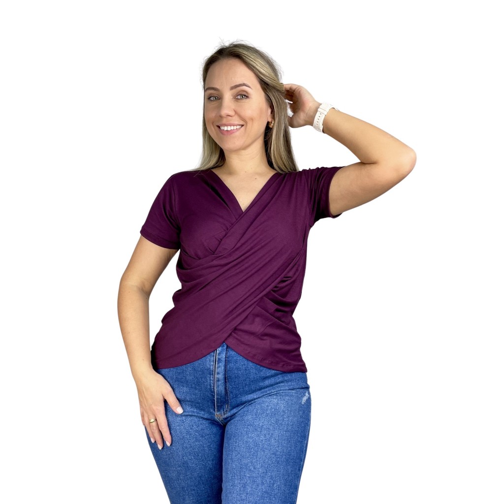 Blusa Transpassada Amamentação Viscolycra Premium Elegante Camiseta Manga Curta Amamentar Estilosa