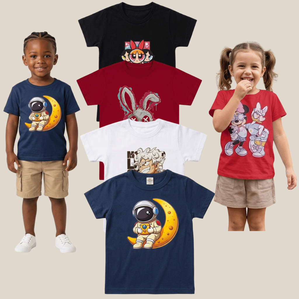 Kit 03 camisetas camisa infantil manga curta dia a dia 100% algodão CORES e ESTAMPAS VARIADAS masculina e feminina