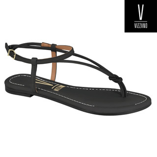 Sandália Rasteira Vizzano Feminina Tira Fina Preta Asa Delta Original Confortável Moda Flat