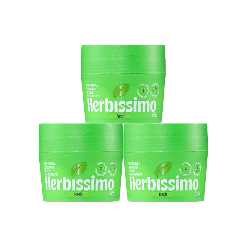 Kit Desodorante Em Creme Antitranspirante Herbíssimo Fresh 55g (3 unidades)