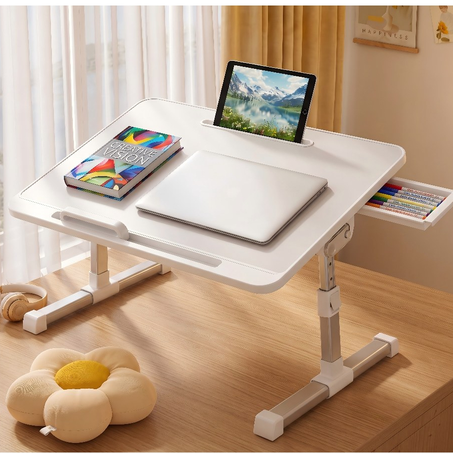 Mesa De Cabeceira Para Laptop 60*40CM, Dobrável/Ajustável Em Altura, Angulo, Com Gaveta De Armazenamento