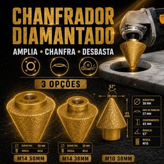 Broca Cônica Diamantada Chanfradora M10/M14 Esmerilhadeira, Corte Preciso em Porcelanato e Pedras