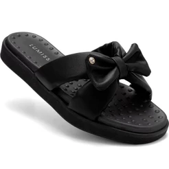 Sandália Feminina Lumiss Flatform Tamanco Slide Confortável Casual Bico Redondo Laço