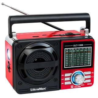 Rádio Portátil AM FM SW Bluetooth USB TF Recarregável com Lanterna Bivolt UltraMax ULT-1088