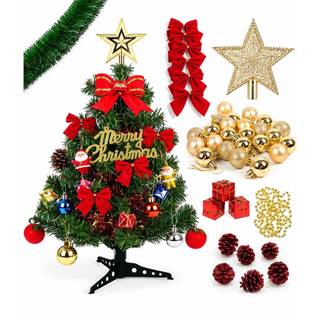 Árvore De Natal Decorada Pinheiro Verde Com Enfeites Pequena Mesa Decoração Natalina Completa