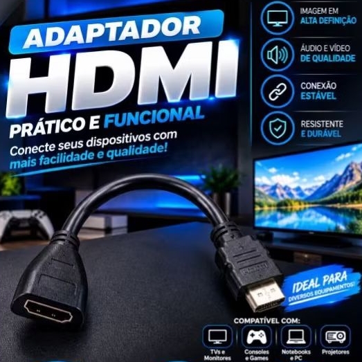 Adaptador HDMI Macho para HDMI Fêmea Extensor Cabo Flexível