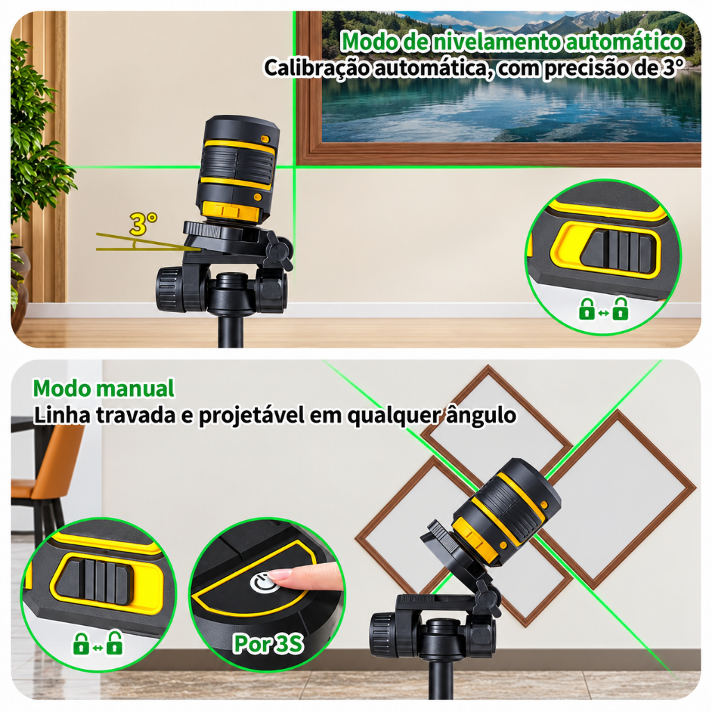 Nível a Laser Verde Profissional 2 Linhas Autonivelante a Bateria com Tripé e Maleta · foto 2