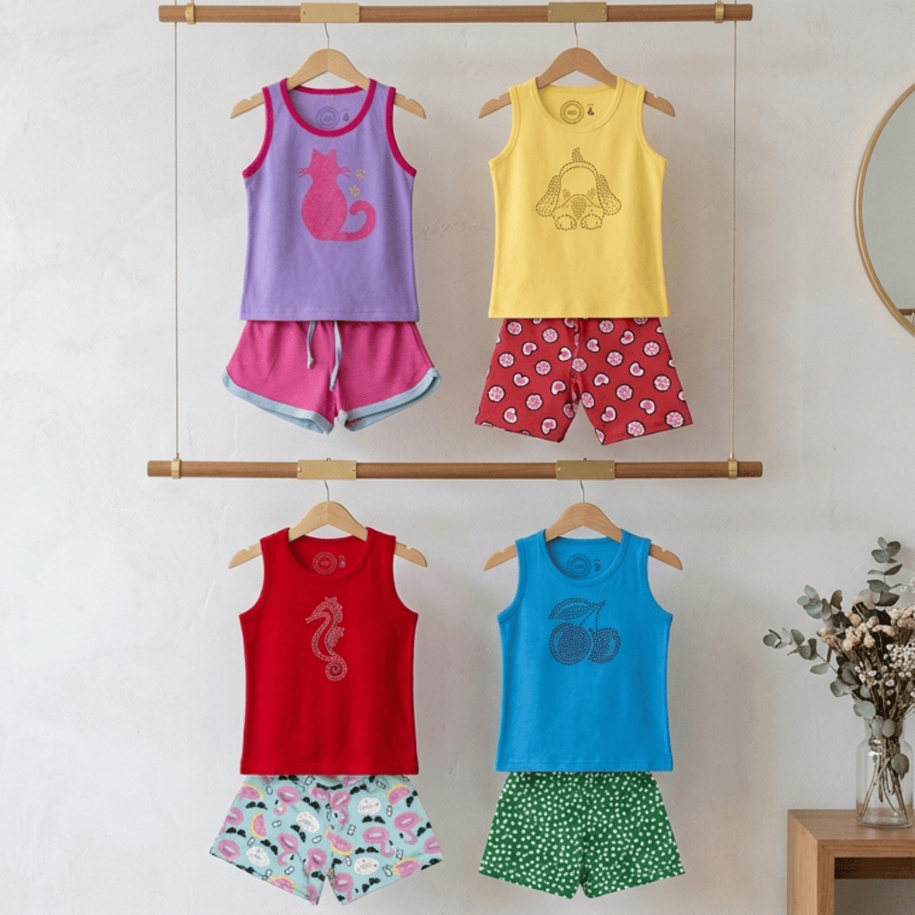 Kit 4 Conjuntos Menina Regata + Bermuda Feminino Verão 1 a 4 anos 8 peças Confortável Sortido