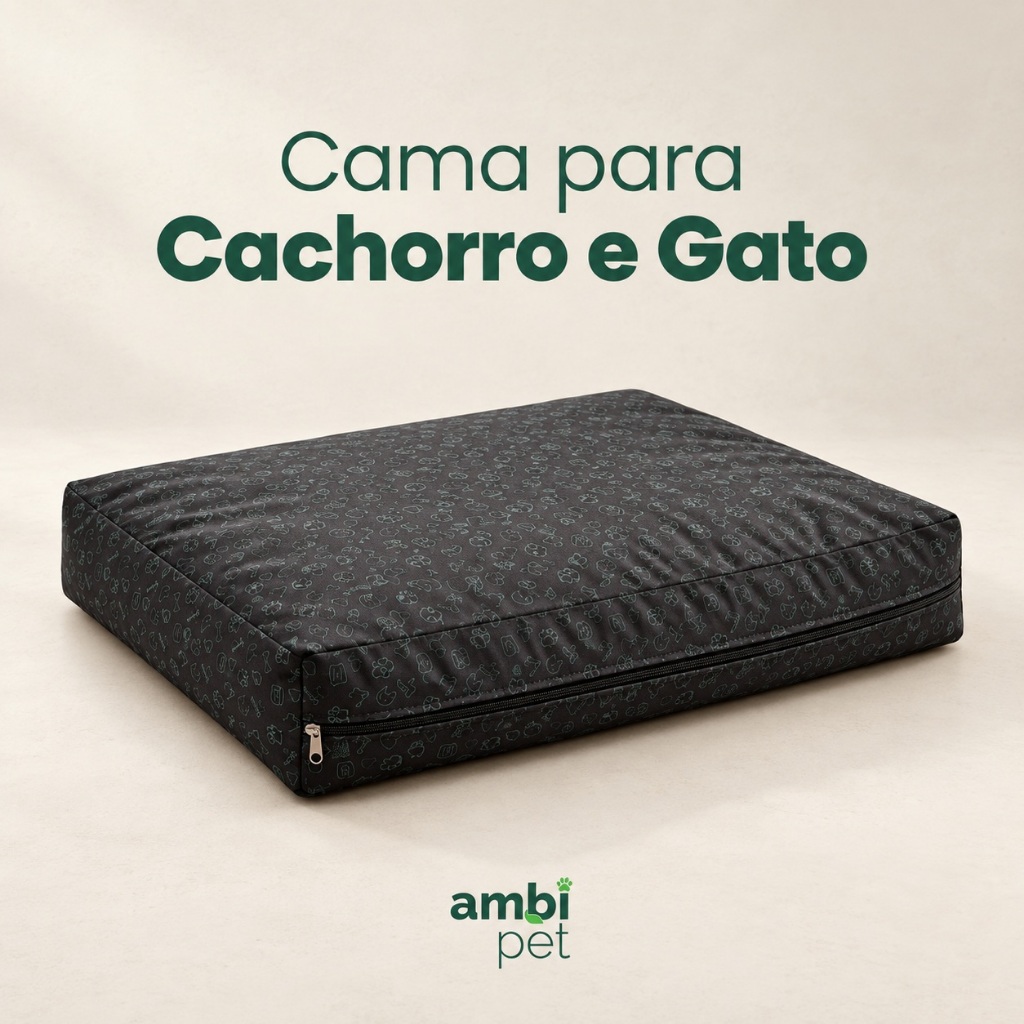 Cama Pet Retangular Ambipet Sustentável Cães e Gatos Espuma Reciclada Capa Removível Lavável P M G