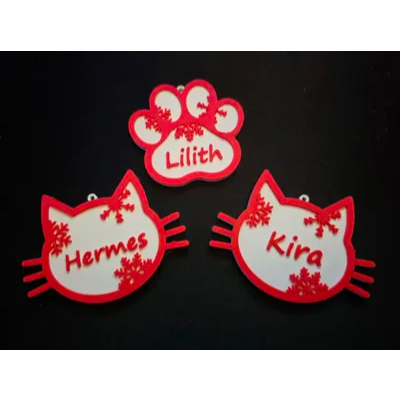 Enfeite de Árvore de Natal Pet Cachorro e Gatos Nome Personalizado Ornamento Festas Várias Cores