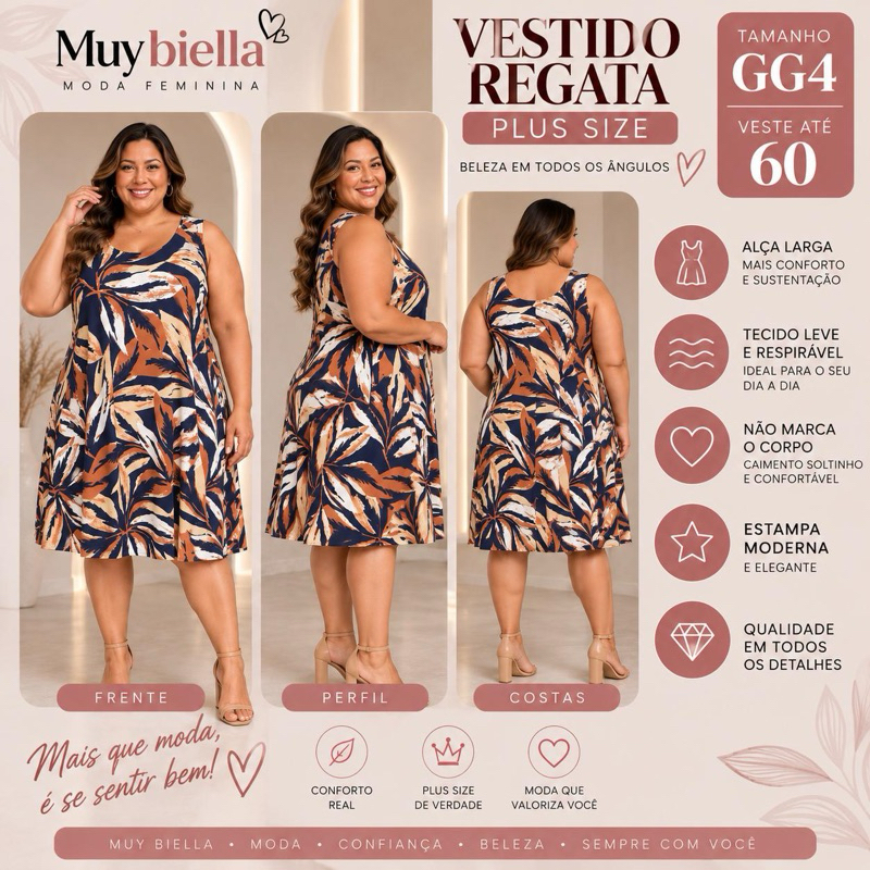 Vestido Regata Feminino Plus Size GG4 Soltinho Estampado Malha vestido Senhora Confortável — imagem 2 de 2