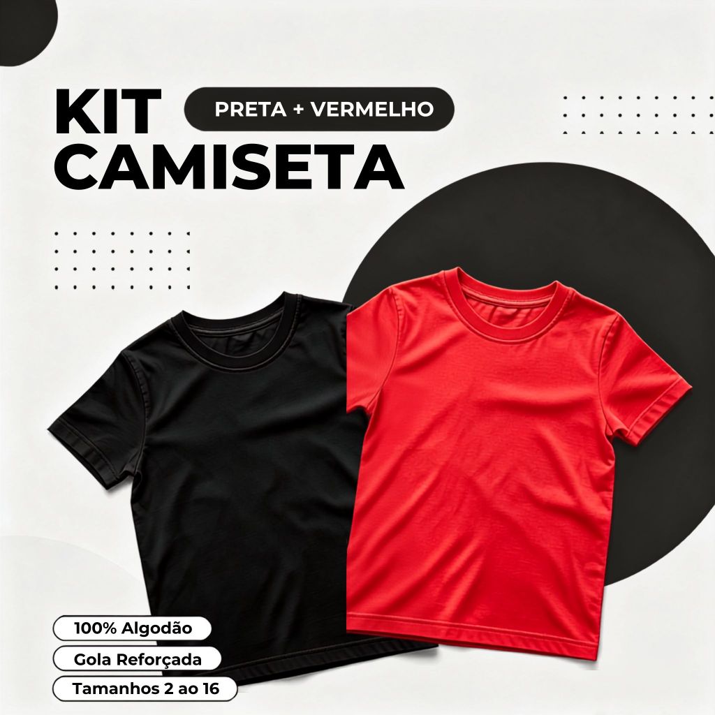 Kit 2 Camiseta Masculina Infantil Básica Lisa Juvenil 100% Algodão Escola Criança Dia a Dia Festa Adolescente Estilo