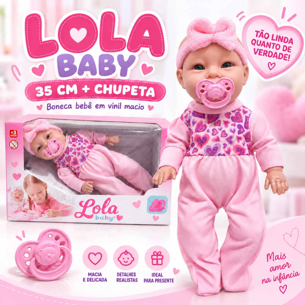 Boneca Bebê Menina Em Vinil Macio Com Roupinha E Acessórios Com Chupeta