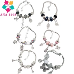 ANA1108 KIT 6 Pulseira Berloques Prateada, Rose e Dourada Estilo Feminina (Modelo aleatório)
