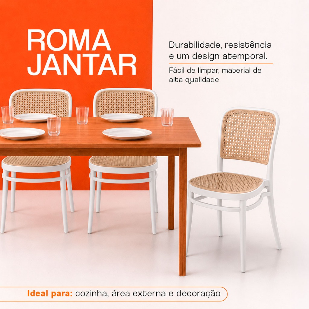 Kit 6 Cadeiras Roma em Polipropileno para Sala de Jantar e Cozinha Design Moderno Branca Suporta até 120kg · foto 2