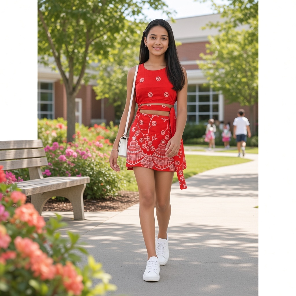 Conjunto Juvenil Feminino Cropped e Short Saia com Estampa Floral – Leve, Moderna e Confortável