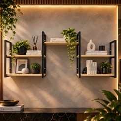 Prateleira Elegante Bonita Organizadora Versátil Ferro Metalon MDF MDP Estilo Industrial