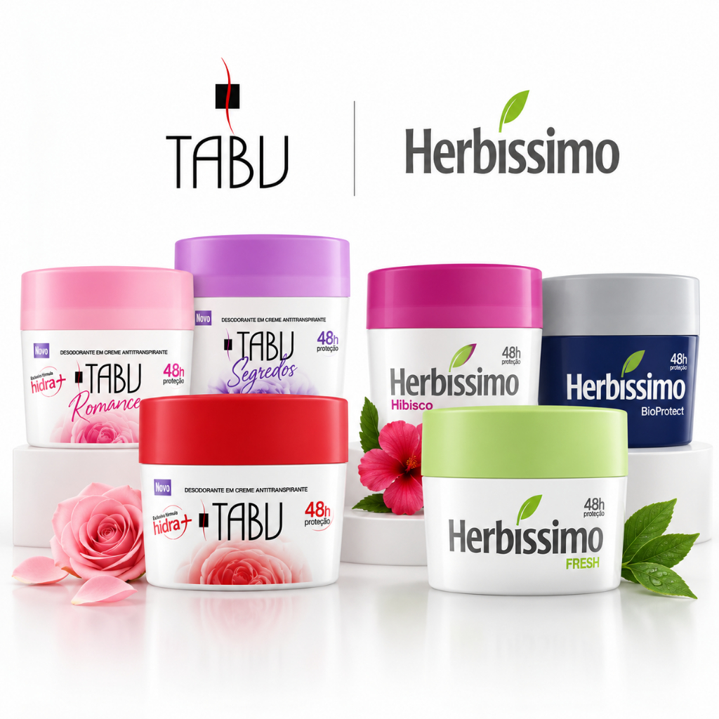 Desodorante Tabu ou Herbíssimo 55g Creme Antitranspirante