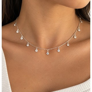 Corrente Choker Pedras Zircônia Brancas 40cm prata 925