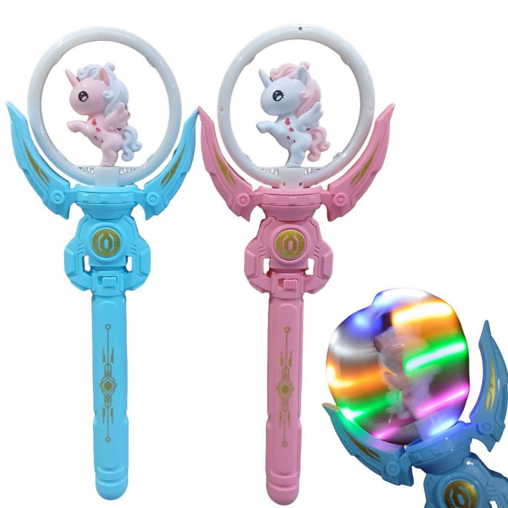 Varinha mágica infantil de unicórnio com luzes, ideal para meninas, perfeita para festas.
