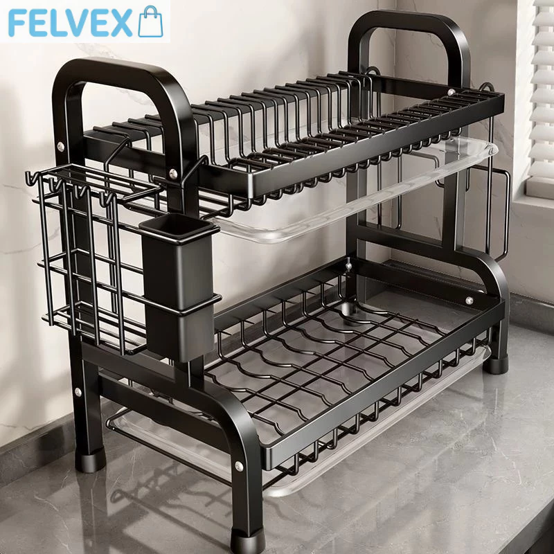 Escorredor de Louça Kitchen Rack em Aço Inoxidável Preto para Pia 43cm