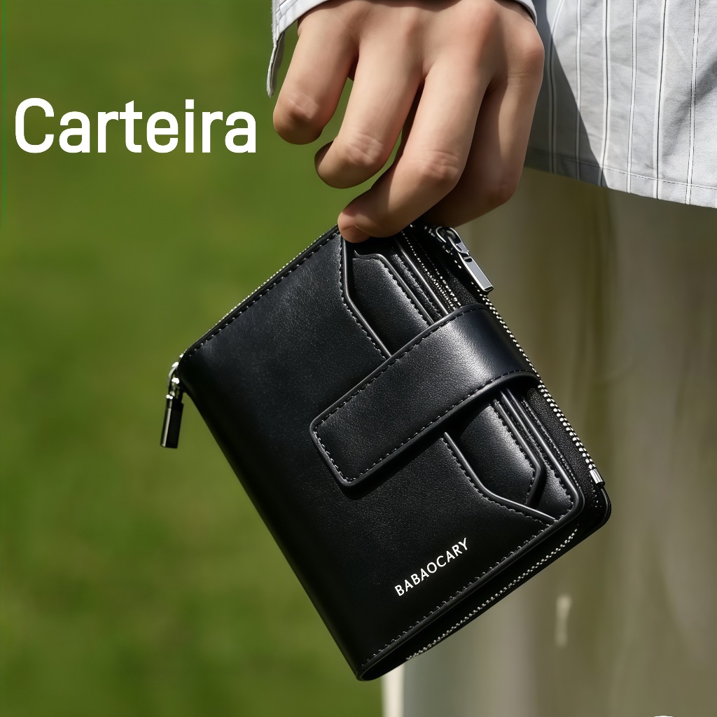 Carteira masculina com zíper – ampla, estilo europeu-americano com design elegante de emenda.