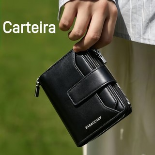 Carteira masculina com zíper – ampla, estilo europeu-americano com design elegante de emenda.