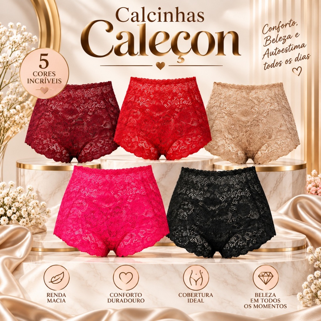 Calcinha Caleçon Shortinho Kit 4 Peças de Renda Forro de Algodão Tamanho Único