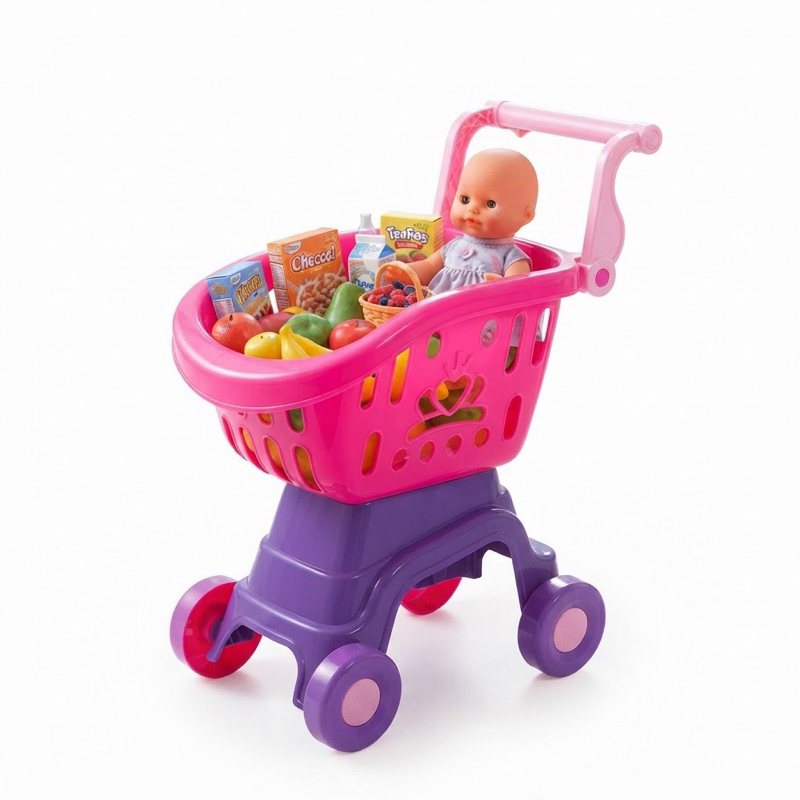 Carrinho de Boneca e Carrinho de Compras Infantil Carrinho 2 em 1