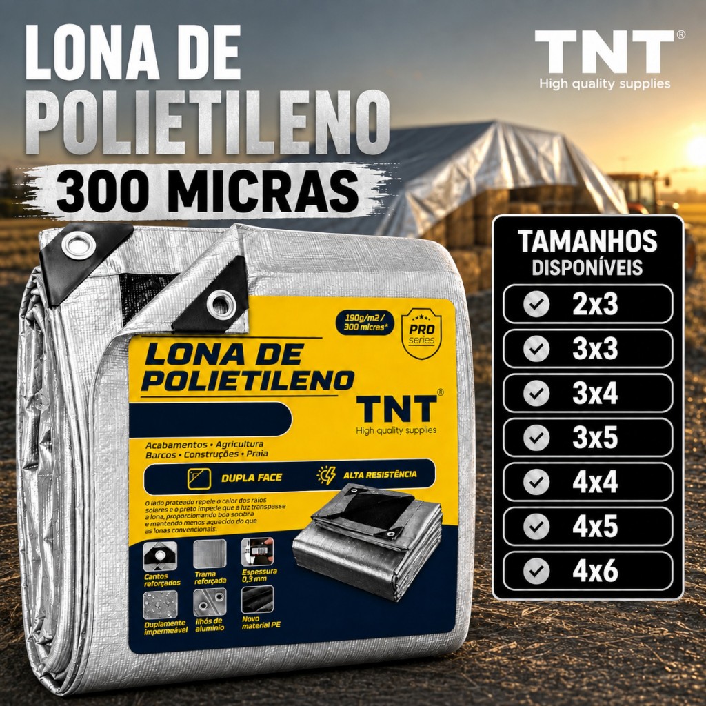 Lonas Prata Dupla Face EXTRA FORTE 300 Micras Ilhós Reforçado Dupla Face TNT