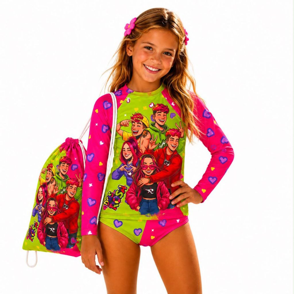 Camisa UV Infantil Manga longa proteção solar UV50 - biquini - Emilly Vick - praia natação - conjunto dos rosas