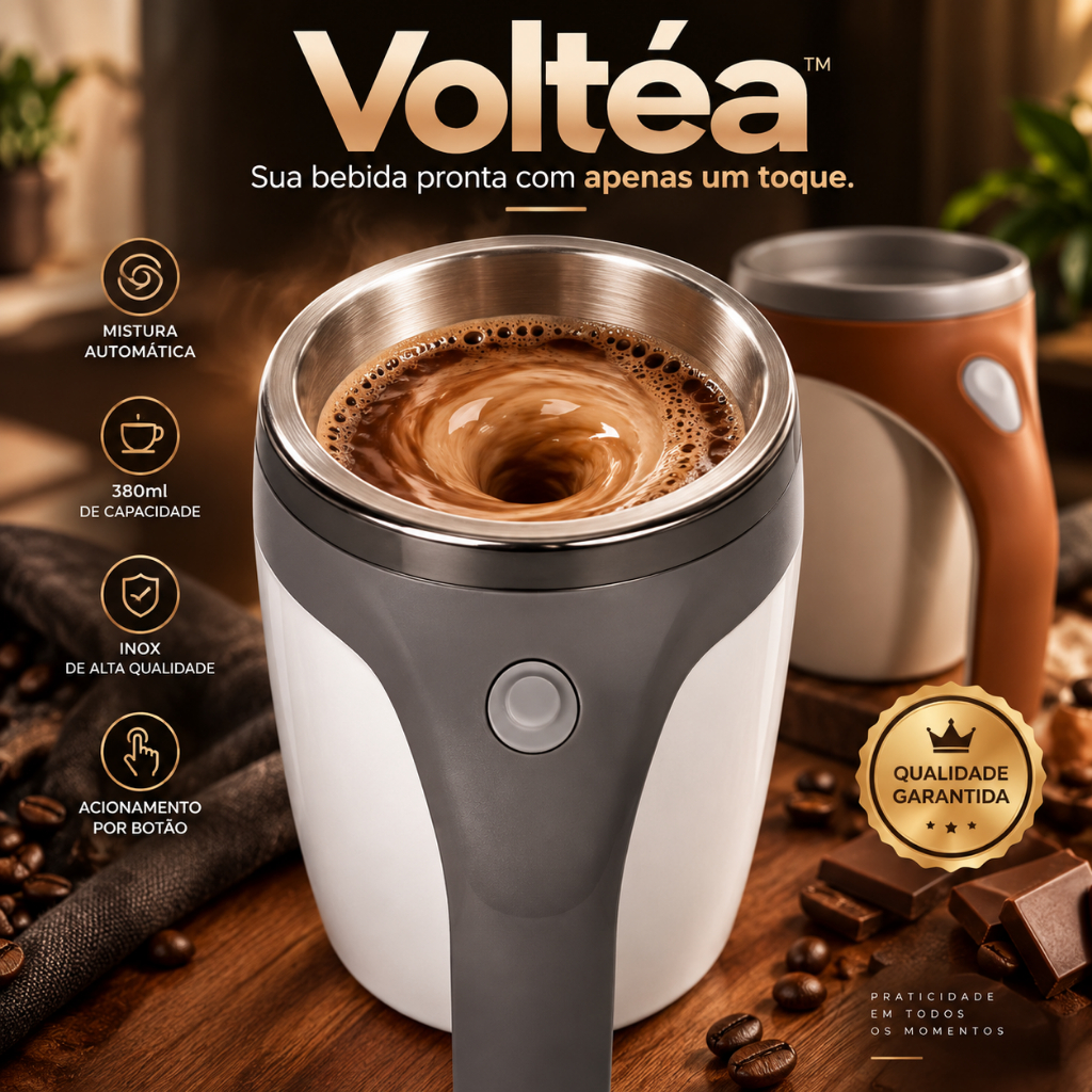Caneca misturador de  bebidas Automática Inox 380ml Portátil Café Leite Achocolatado Voltéa