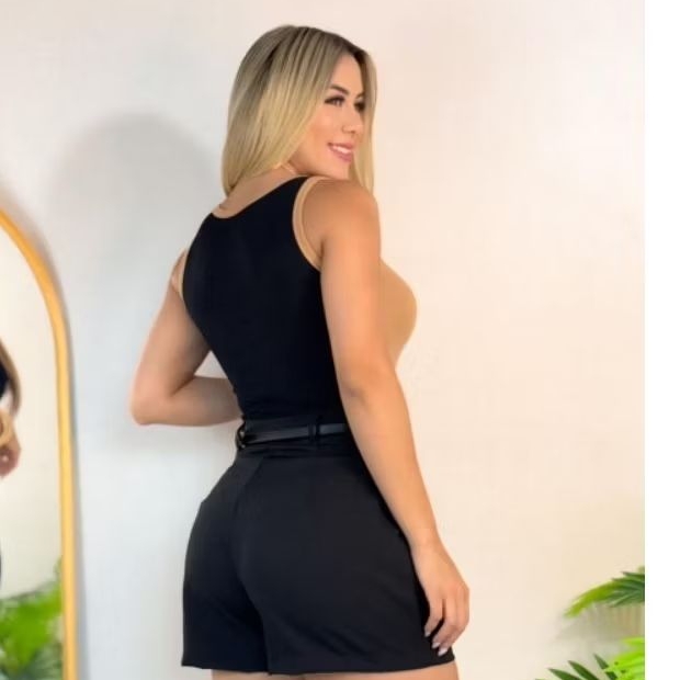 CONJUNTO BODY BICOLOR TRANSVERSAL E SHORT ALFAIATARIA — imagem 2 de 2