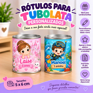 Rótulo Adesivo Personalizado para Tubolata 5x6 cm Festa Infantil Aniversário