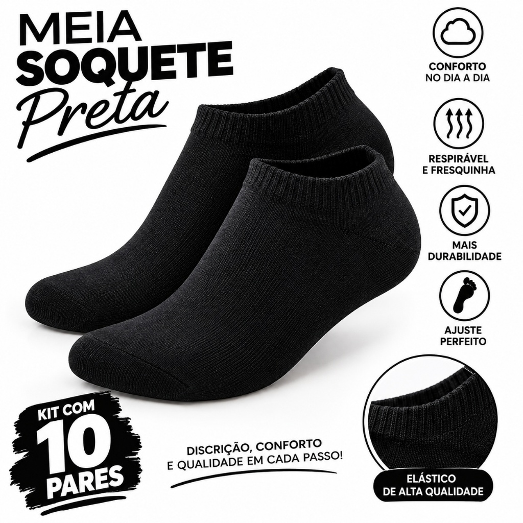 Kit 10 Pares De Meias unissex feminina masculina confortavel com elastano