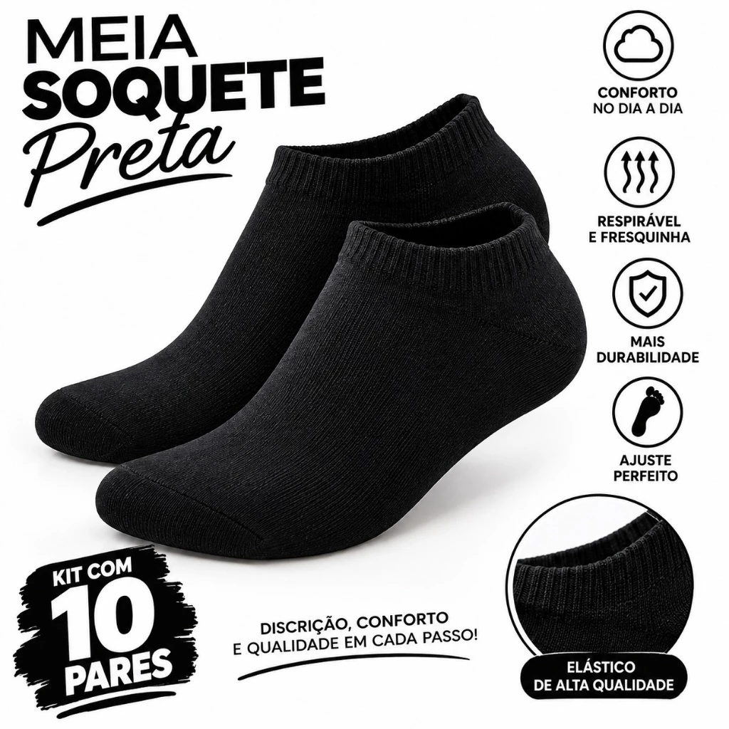 Kit 10 Pares De Meias unissex feminina masculina confortavel com elastano — imagem 1