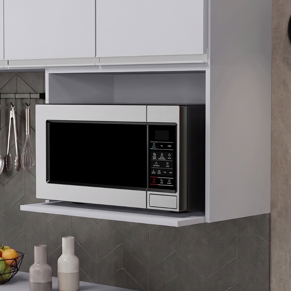 Suporte Microondas e Forno Elétrico Aéreo 60cm Itália Cinza Claro - Lumil