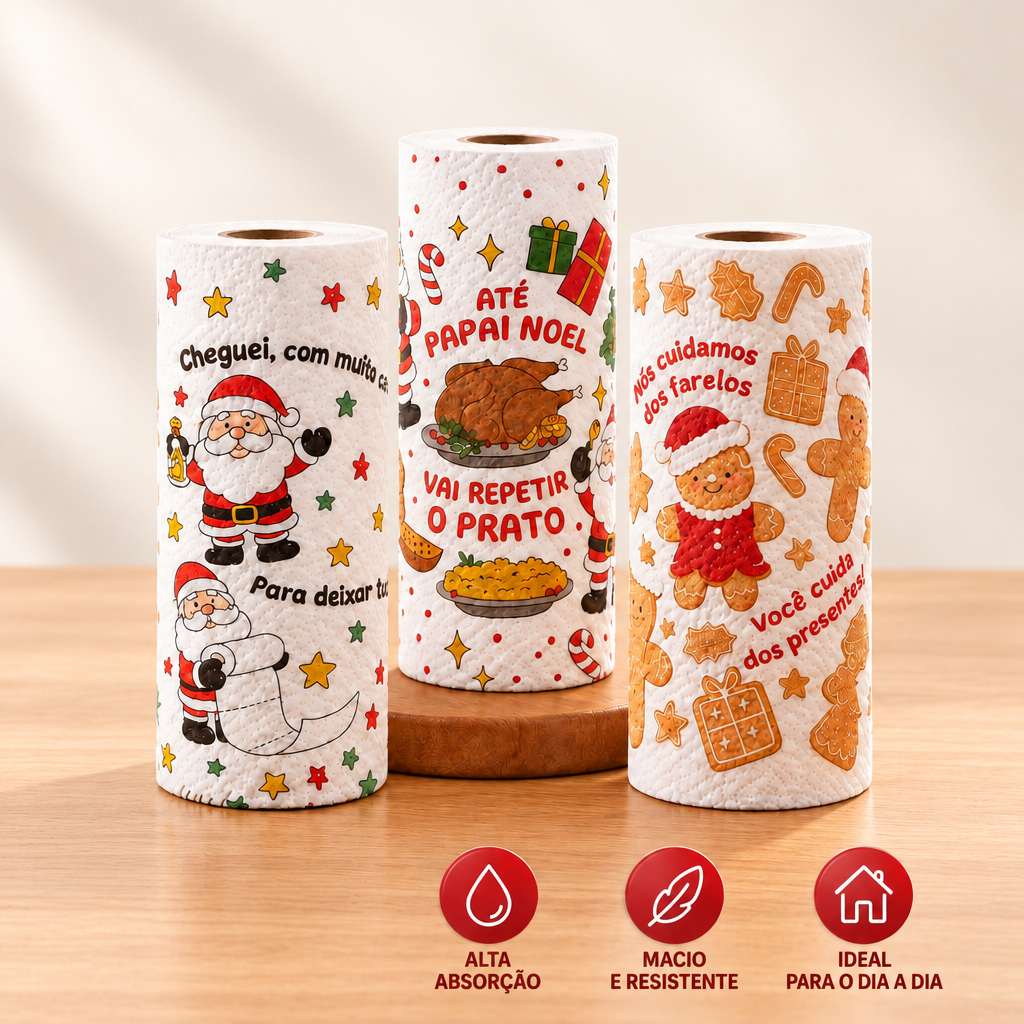 Papel Toalha Decorado de Natal - 8,5m - 1 | 2 | 3 | 4 unidades - Decorativo | Mesa Posta | Para Cozinha · foto 2