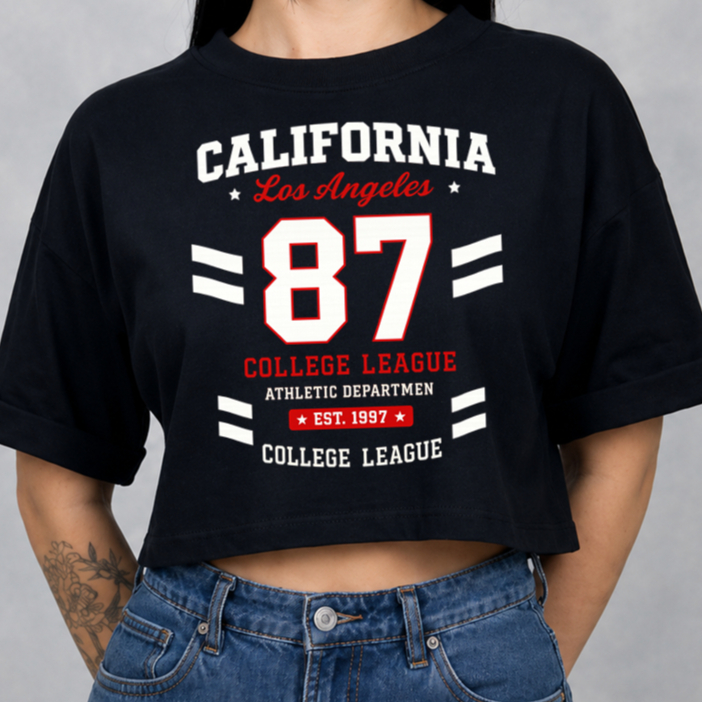 Cropped Feminino Estampado Casual Esportivo Manga Soltinha Look Moderno Confortável