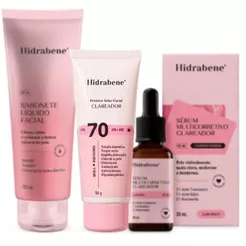 Kit Hidrabene Clareador Skincare Clareador Facial: Sabonete, Protetor 70 FPS e Sérum Multicorretivo