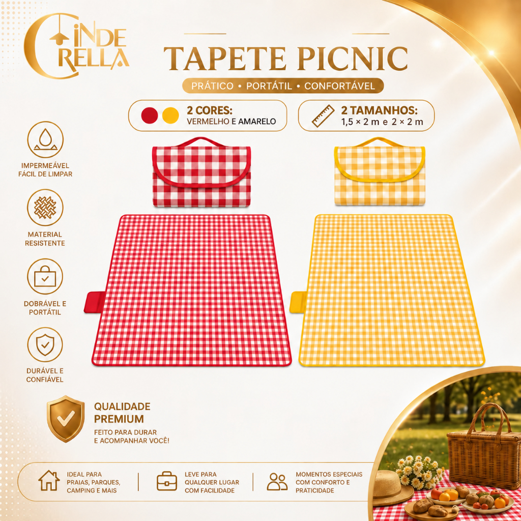 Tapete para Piquenique Impermeável 2x2m Dobrável Praia Camping