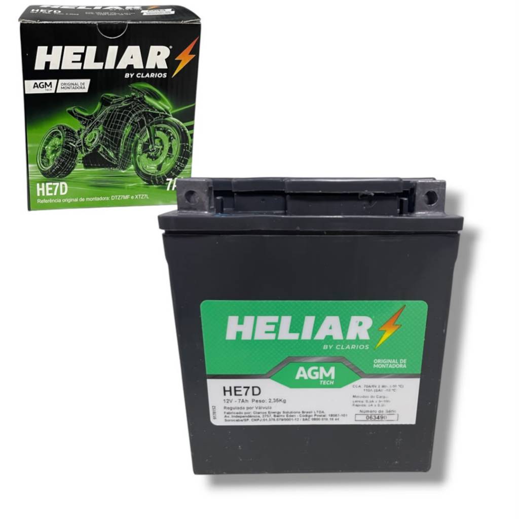 BATERIA - 7 AH - HE7D TITAN 150 04-08/TWISTER/CB 300/FAZER 250/TORNADO - CX ALTA